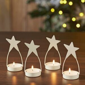 Antique White Metal Star Tealight Candle Holder Set of Four New Farmhouse